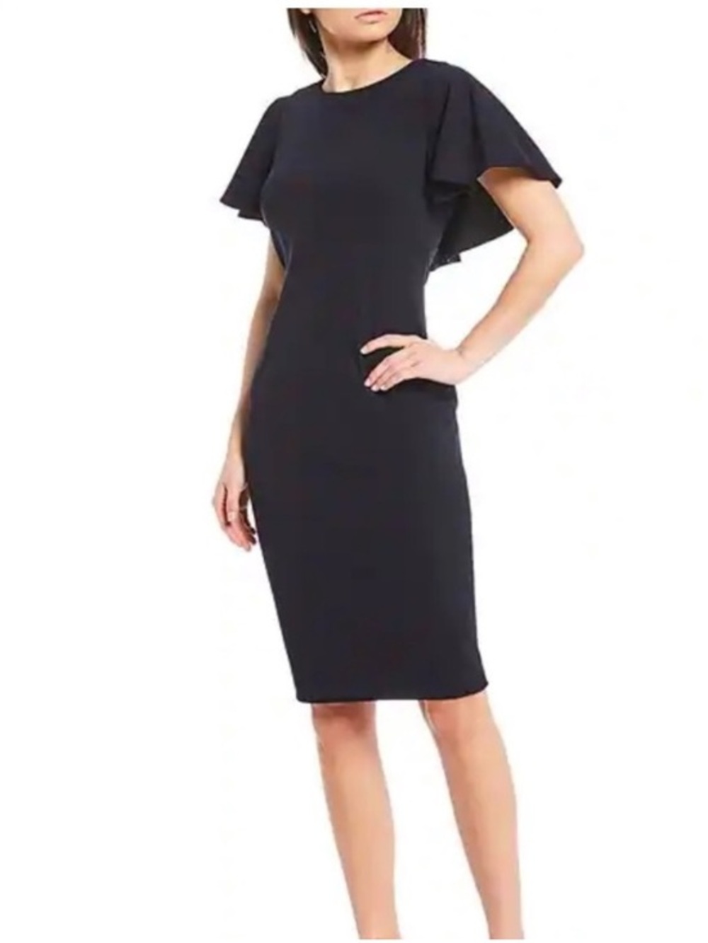 Calvin Klein navy blue flutter sleeve sheath dress